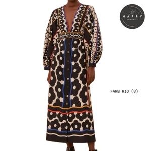 NWT Farm Rio Black and White Farm Daisy Plunging Neck Maxi Dress (S)